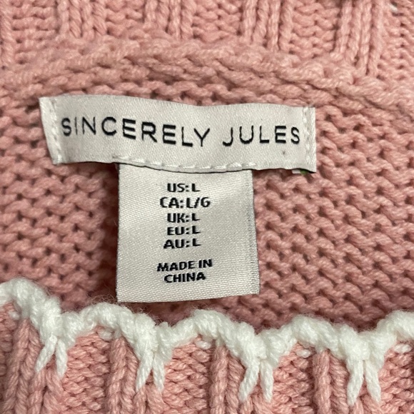 Sincerely Jules Pink Sweater with White Bow size large never worn - Picture 2 of 9